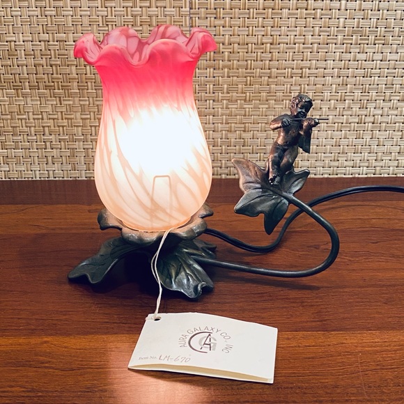 Aura Galaxy Co. Inc. Other - SOLD🌟HP🌟VTG 1990 Bronze Cherub Art Glass Memory Lamp
